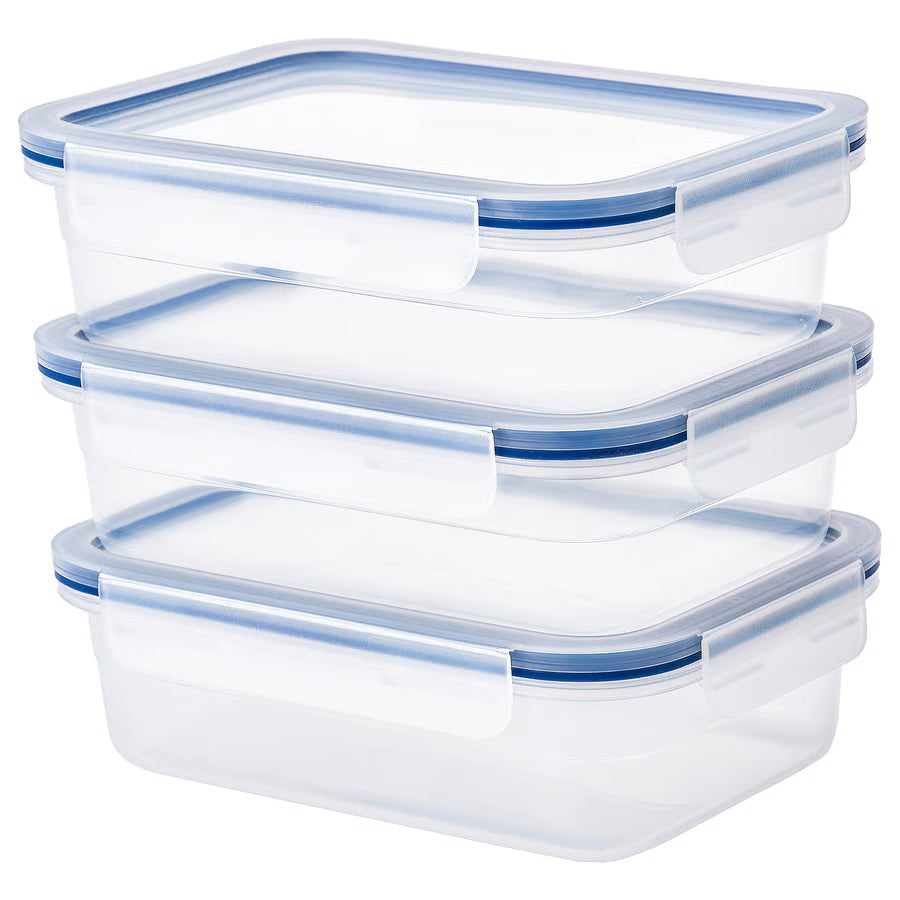 Food container with lid, rectangular/plastic, 1.0 l (34 Oz) [ 3 pack ]