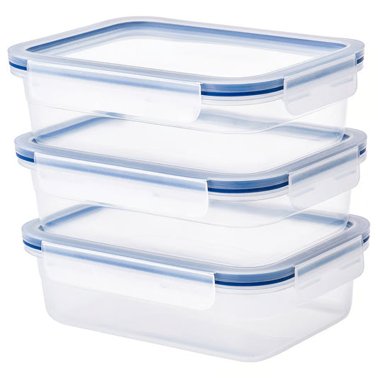 Food container with lid, rectangular/plastic, 1.0 l (34 Oz) [ 3 pack ]