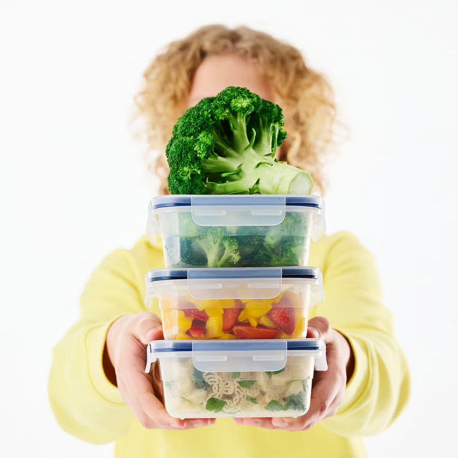 Food container with lid, rectangular/plastic, 1.0 l (34 Oz) [ 3 pack ]