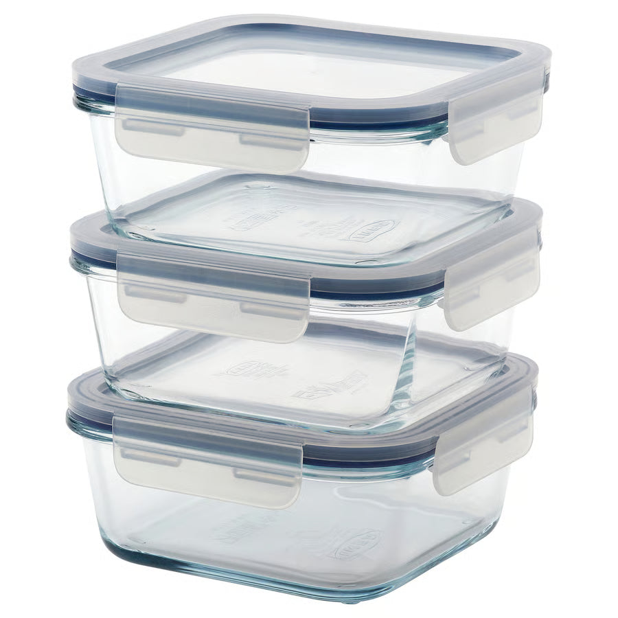 Food container with lid, square/glass, 600 ml (20 oz.) [ 3 pack ]
