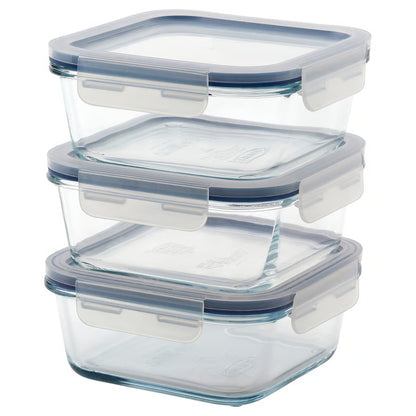 Food container with lid, square/glass, 600 ml (20 oz.) [ 3 pack ]