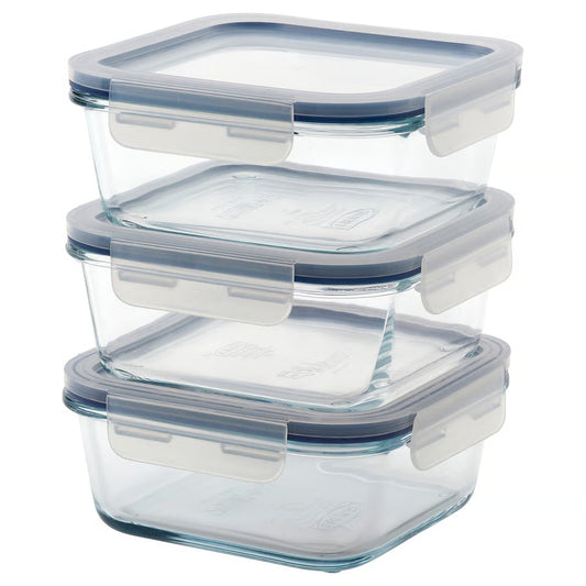 Food container with lid, square/glass, 600 ml (20 oz.) [ 3 pack ]