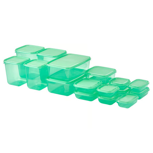 Food container with lid, set of 17, green