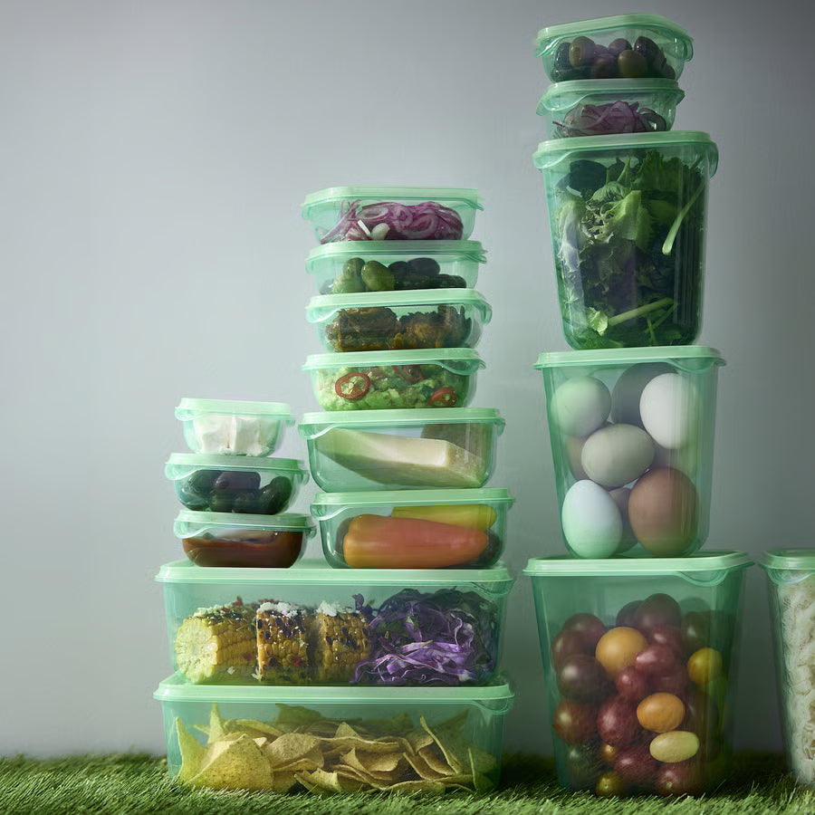 Food container with lid, set of 17, green